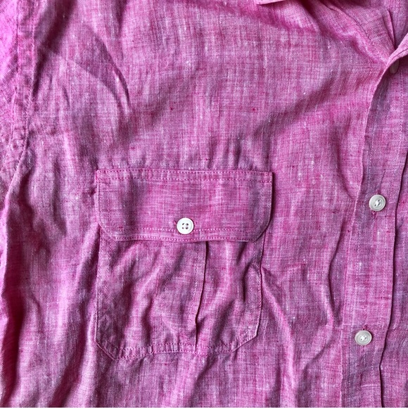 Toscano Aqua Mens XXL Red White 100% Linen Short Sleeve Button Down Shirt - Picture 2 of 7